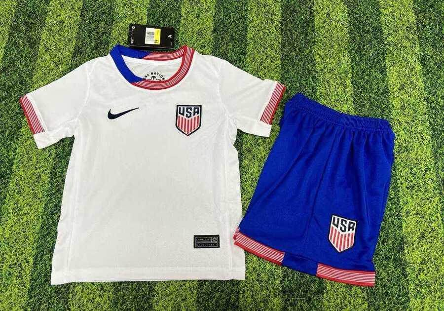 Youth American Team Custom 2024-25 White Home Soccer Jersey Suit->->Custom Jersey